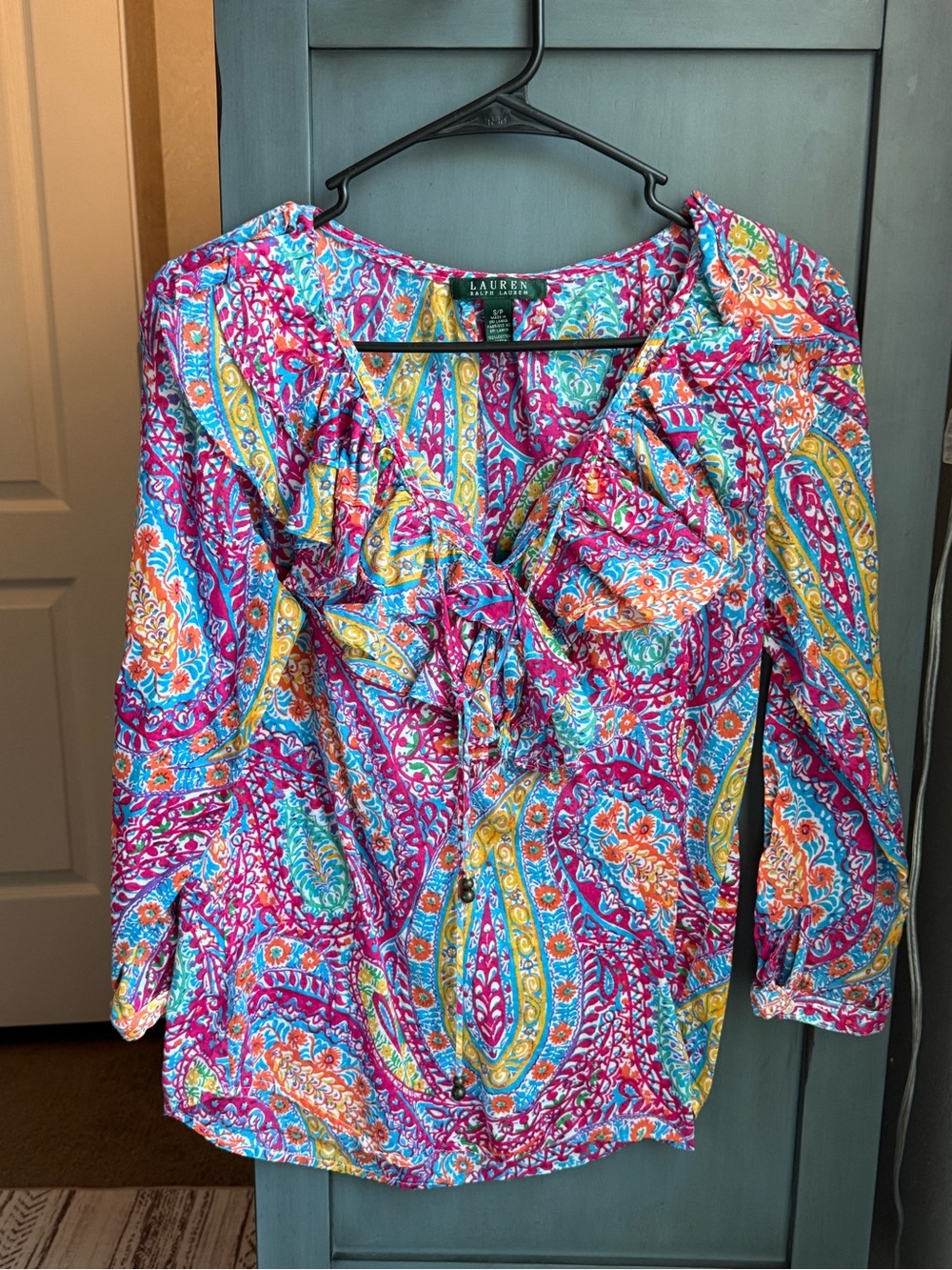 Ralph Lauren Pink Multi Paisley Tie-Front Blouse